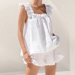 NWT REVOLVE & ANTHROPOLOGIE lovers COMMENSE set cotton shorts smock top S